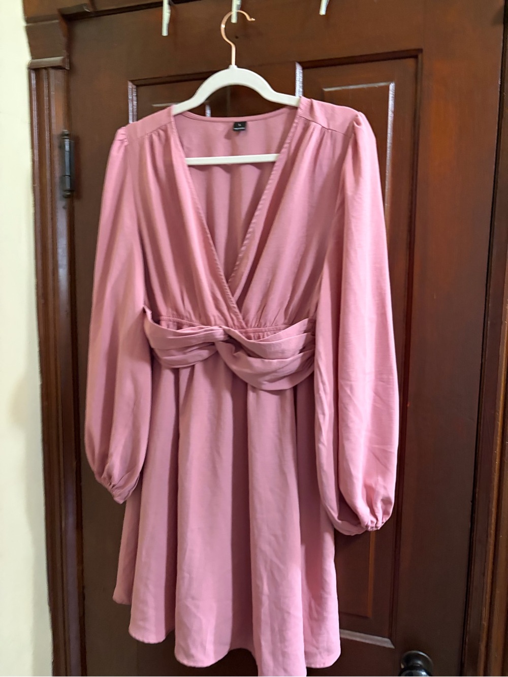 SHEIN Dusty Rose V-Neck Twist-Waist Mini Dress